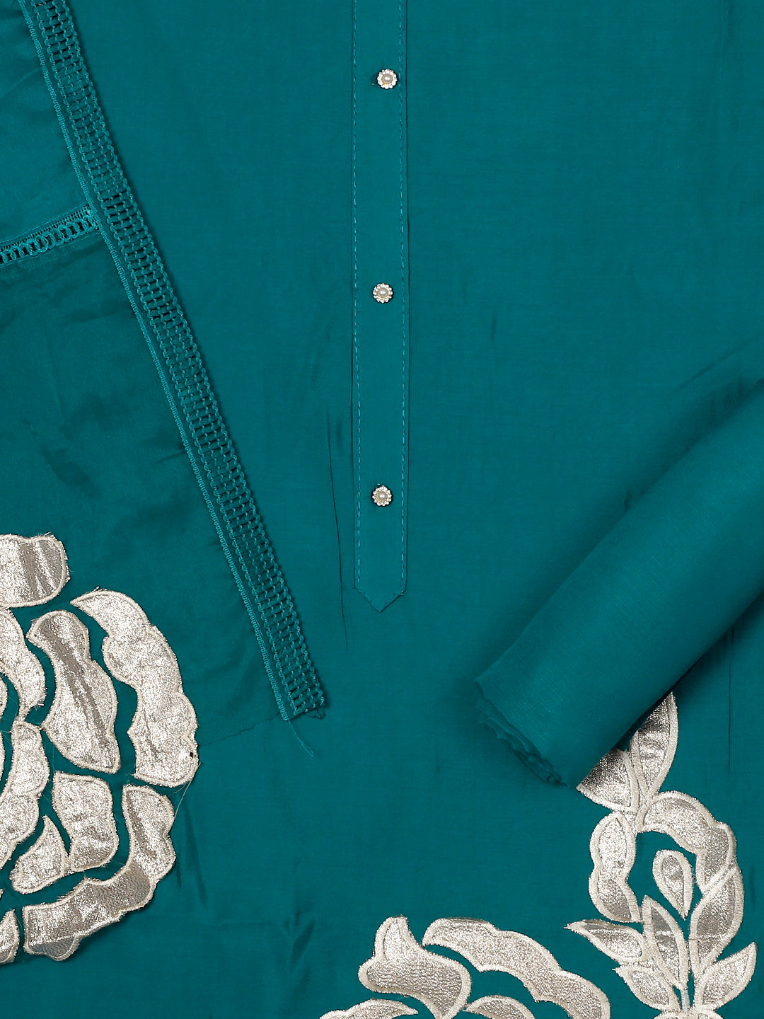 Silk Embroidered Green Unstitched Dress Material