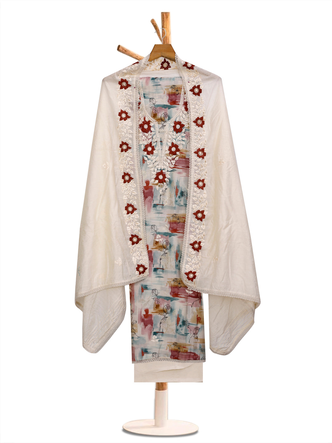 Silk Embroidered Multicolor Unstitched Dress Material