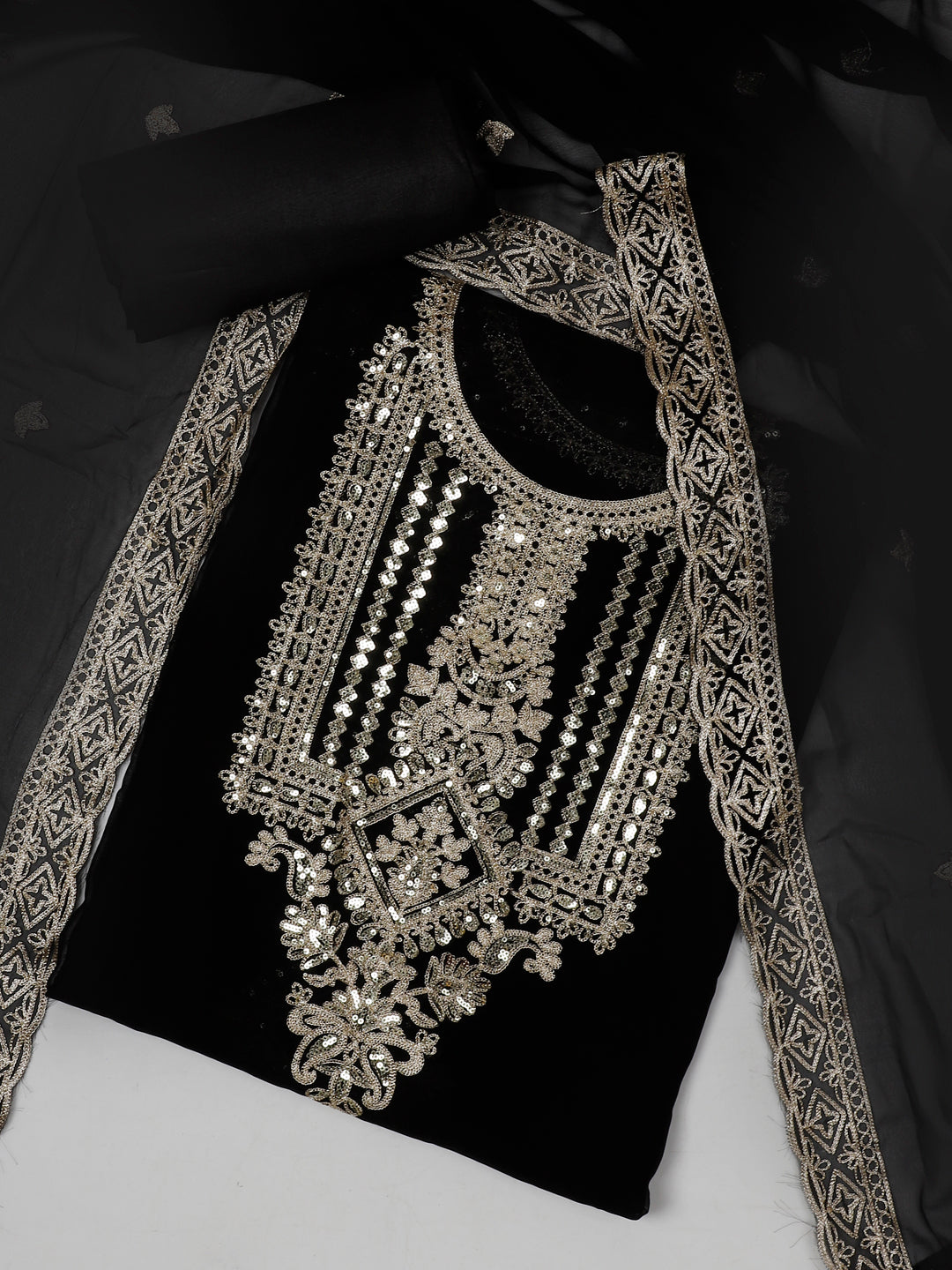 Georgette Embroidered Black Unstitched Dress Material