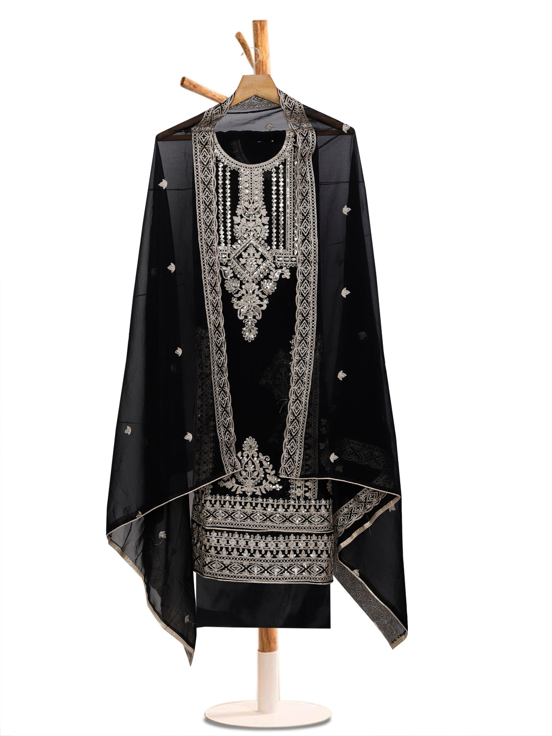 Georgette Embroidered Black Unstitched Dress Material