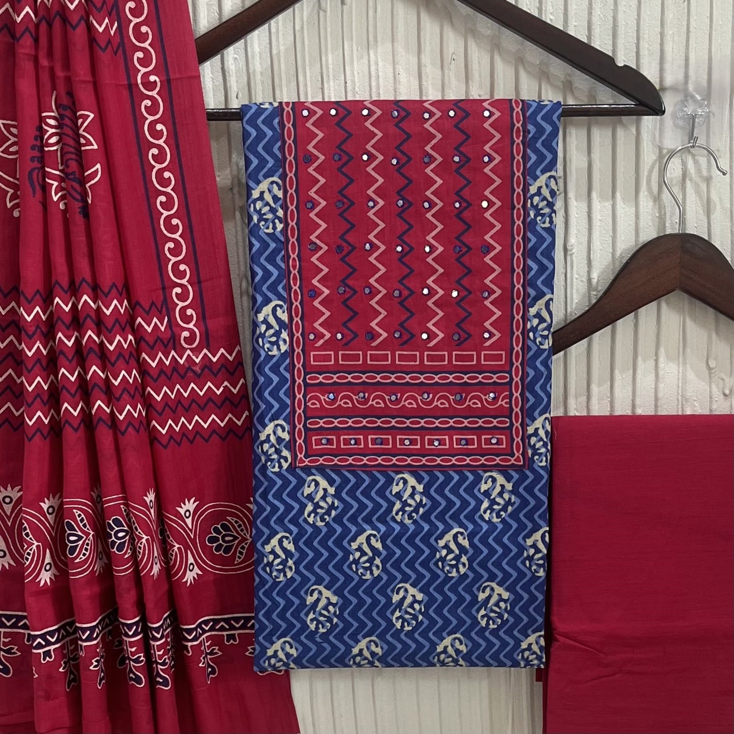 Blue Cotton Printed Unstitched Dress Material