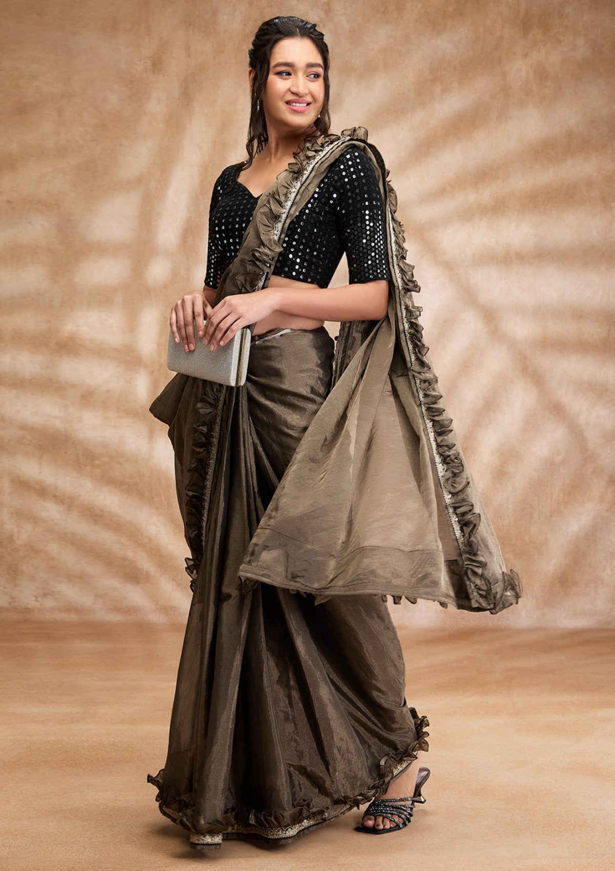 Black Silk Sweetheart Neck Readymade Blouse