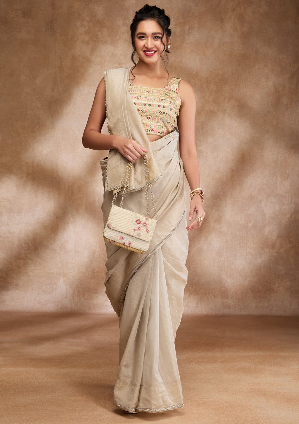 Gold Silk Sleeveless Readymade Padded Blouse