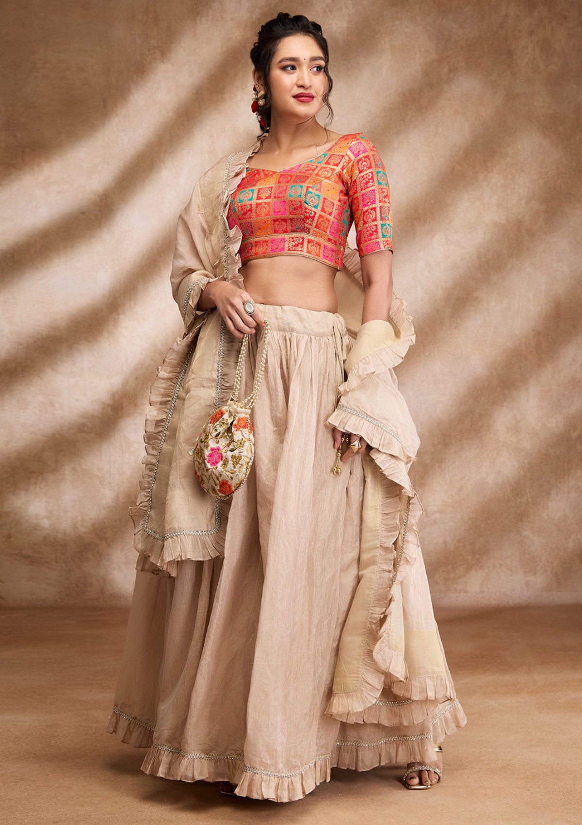 Red Brocade Sweetheart Neck Readymade Blouse