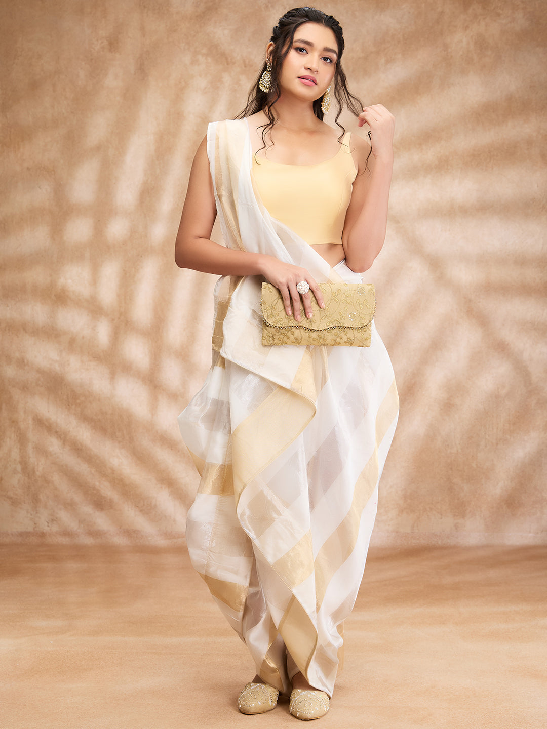 Light Gold Taffeta Solid Round Neck Sleeveless Blouse