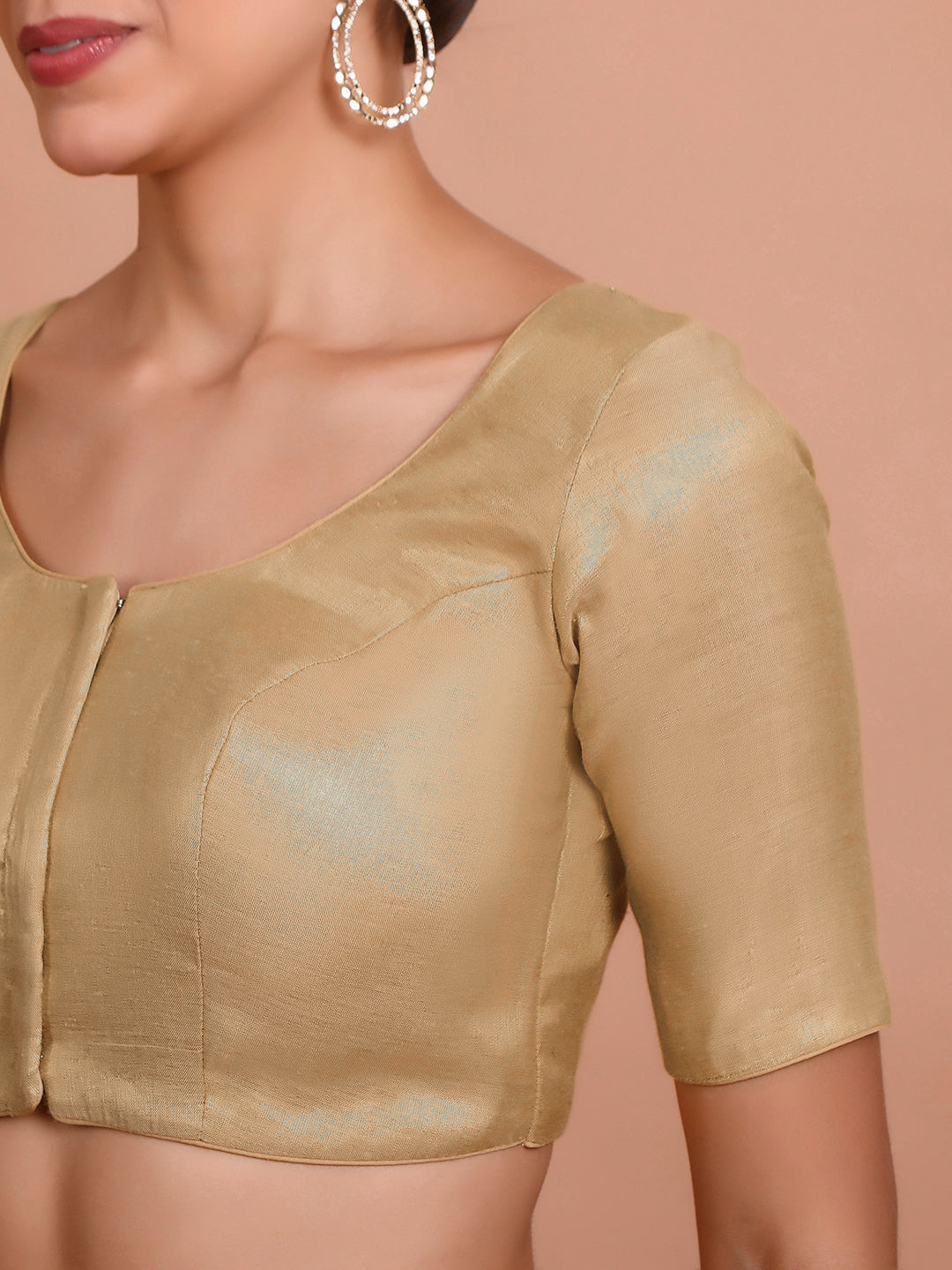 Light Gold Tissue Round Neck Readymade Blouse