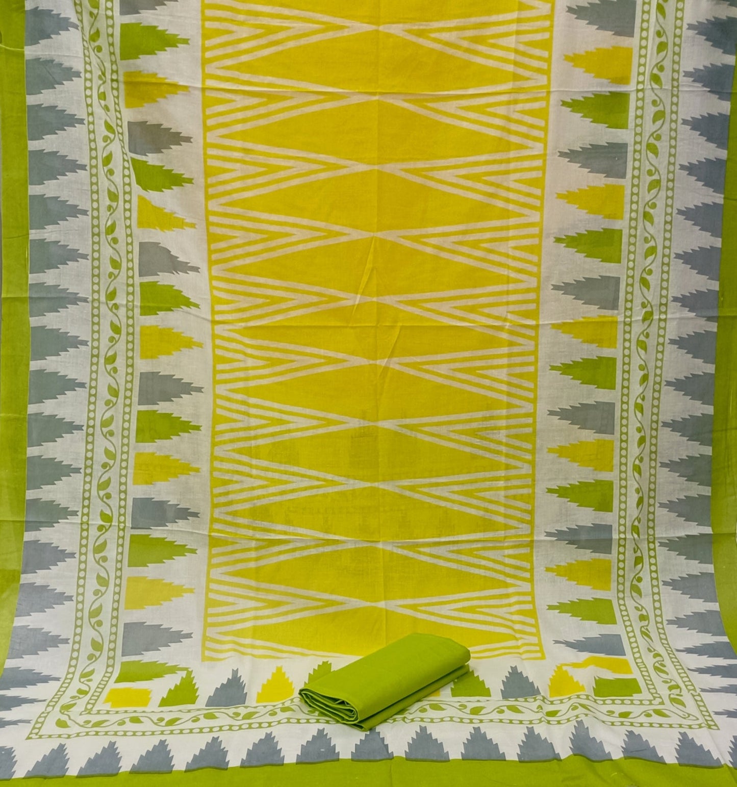 Cotton Printed White Unstitched Dress Material With Dupatta
