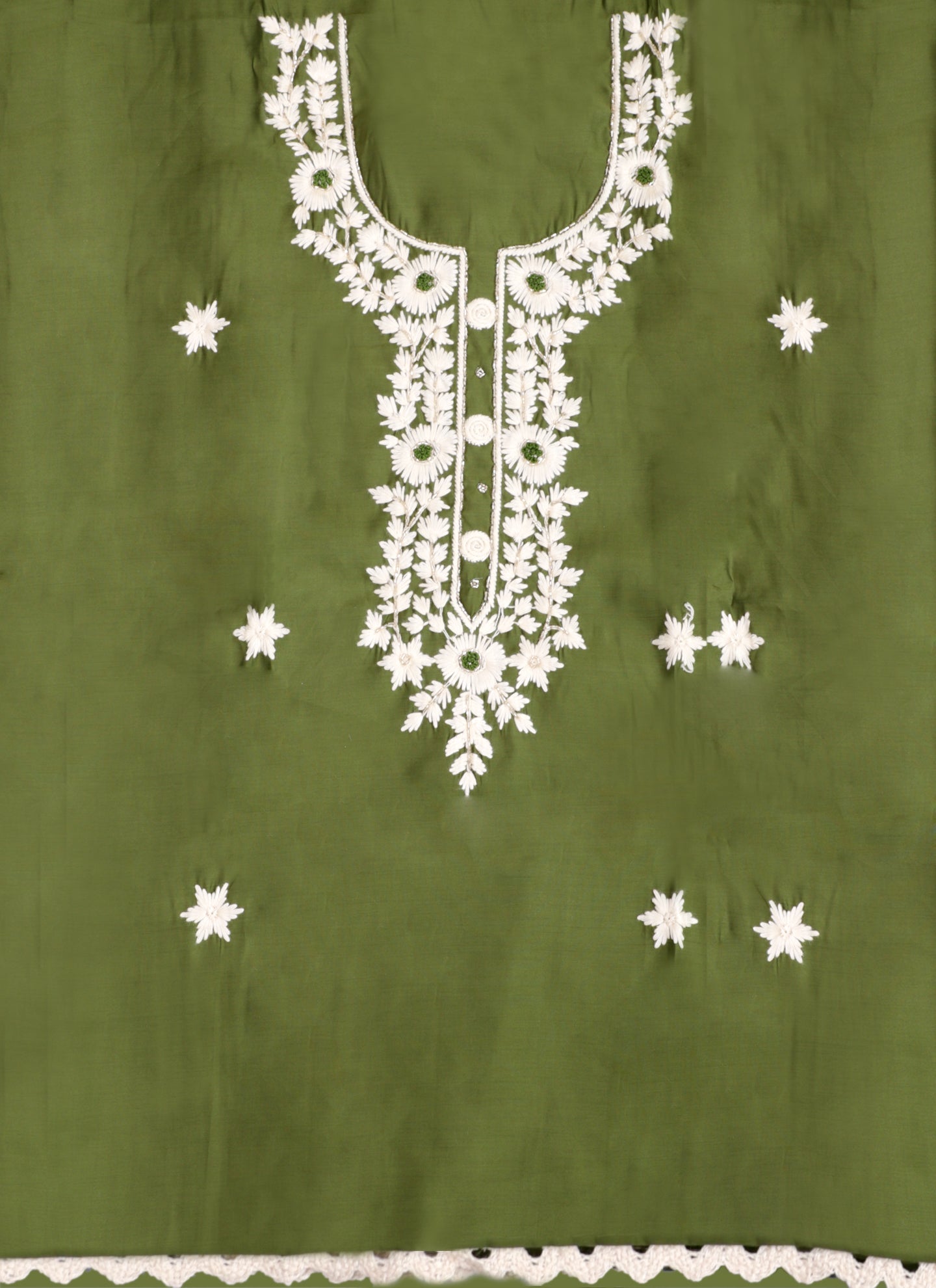 Green Embroidered Silk Unstitched Dress Material