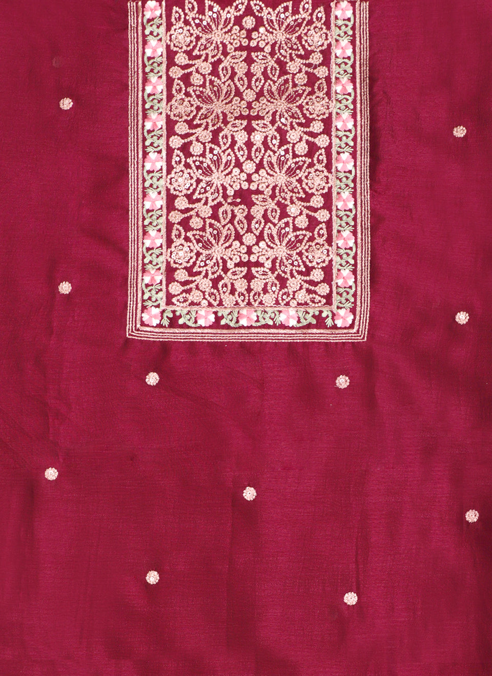 Raw Silk Embroidered Maroon Unstitched Dress Material With Dupatta