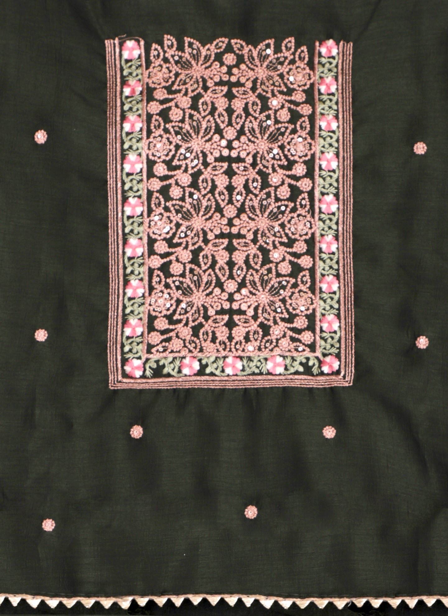 Raw Silk Embroidered Green Unstitched Salwar Dress Material With Dupatta