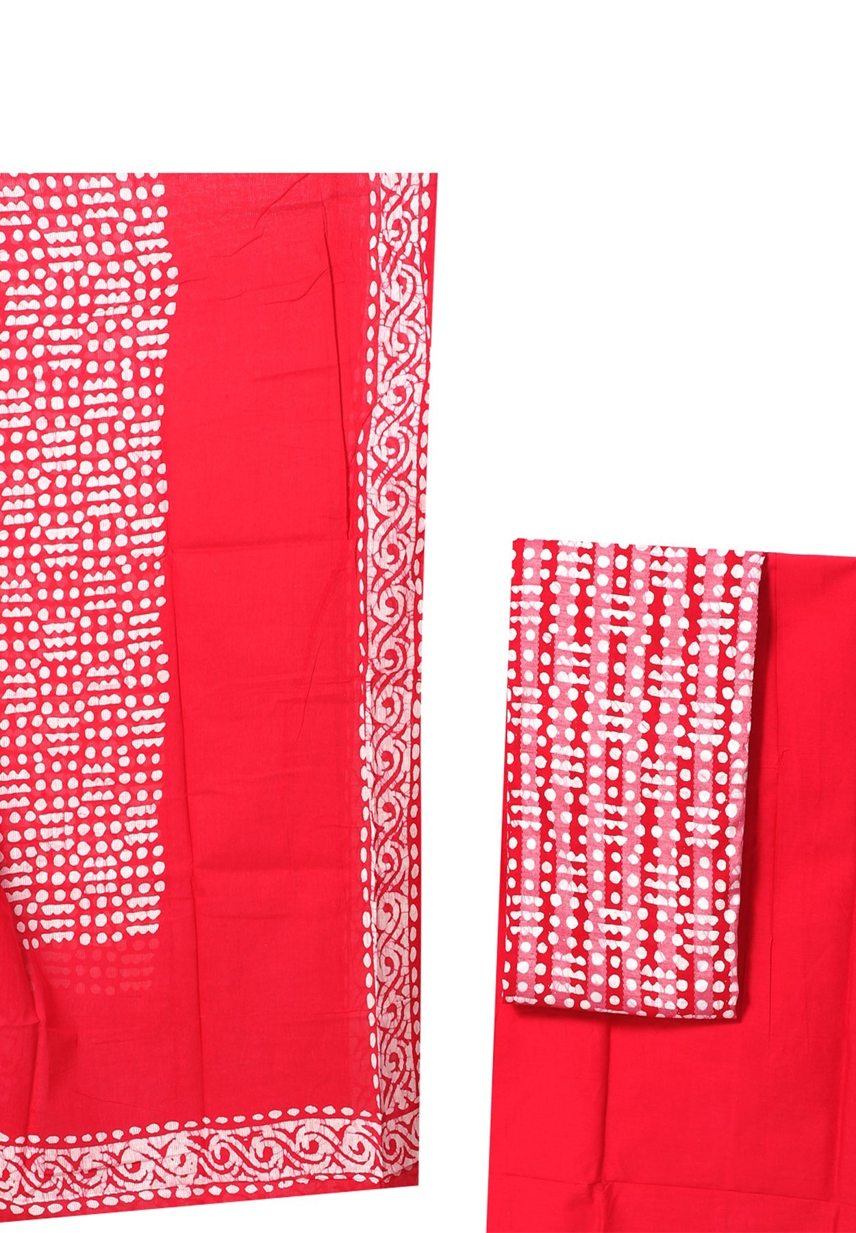 Cotton Printed Red & White Unstitched Dress Material With Dupatta
