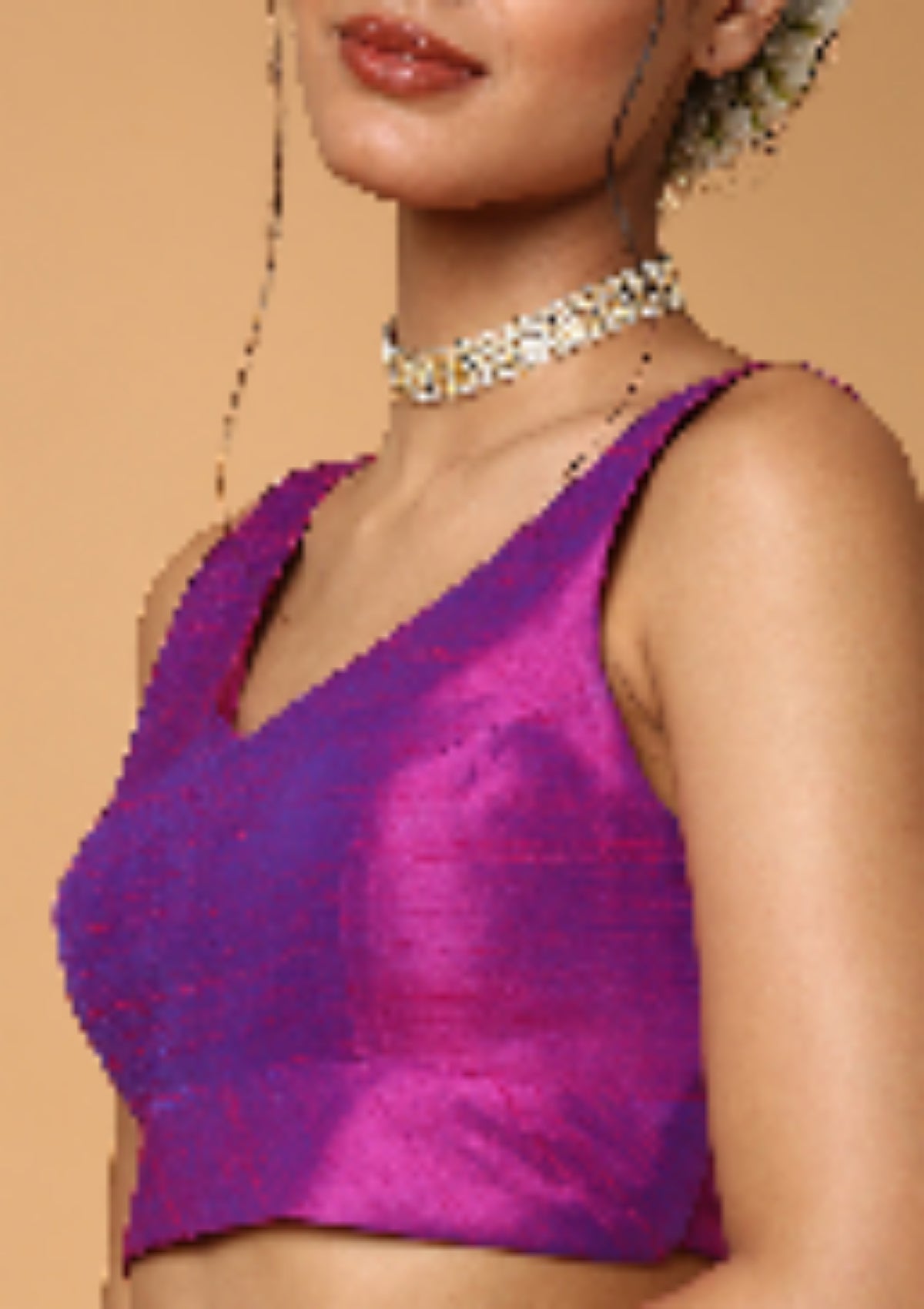 Purple Silk Sleeveless Readymade Padded Blouse