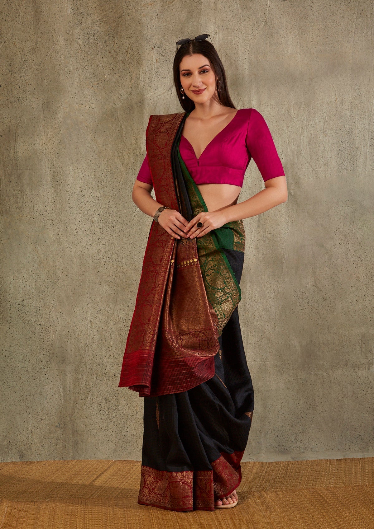 Pink Silk V Neck Readymade Blouse