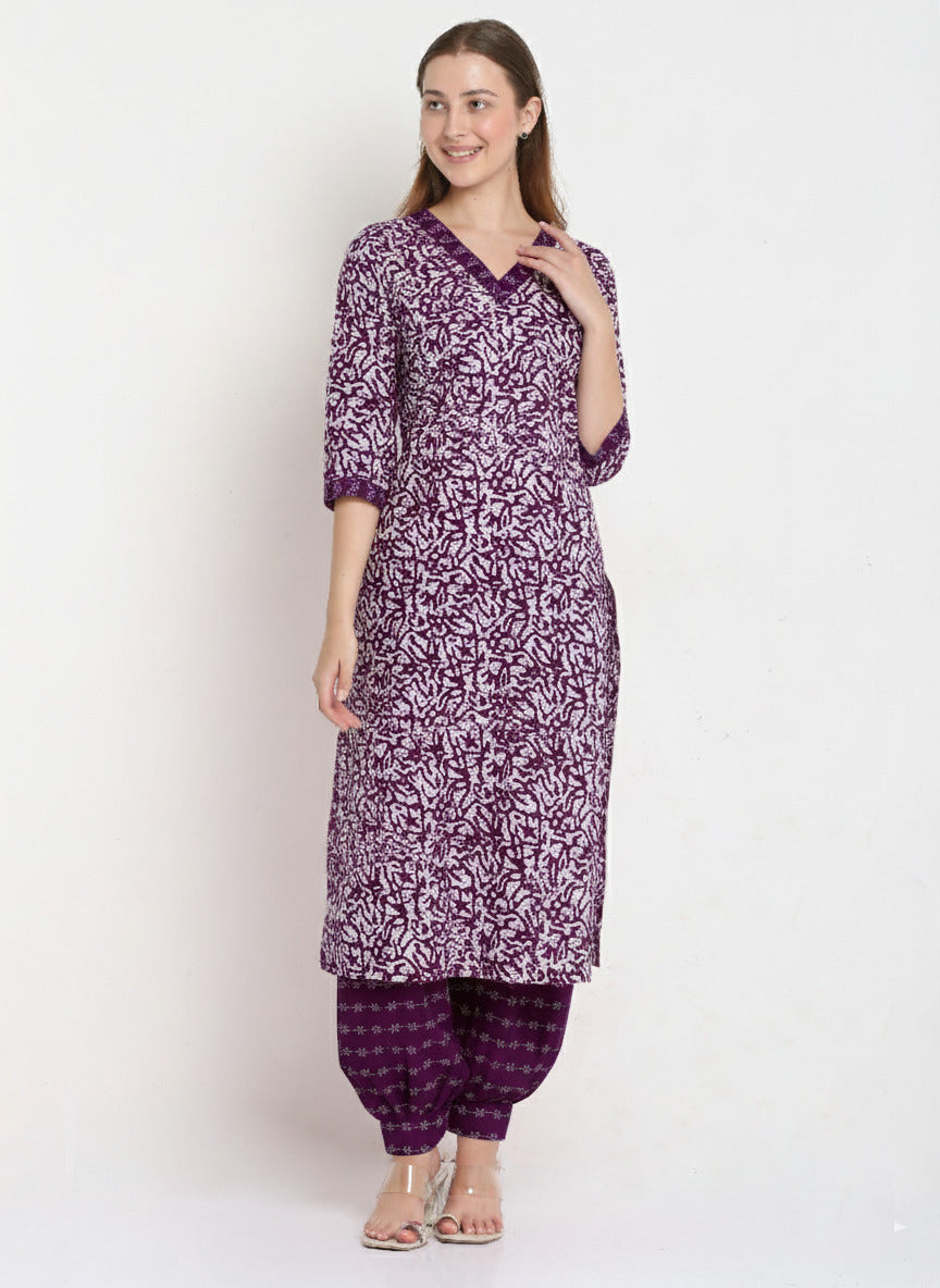 Purple Cotton Printed Unstitched Dress Material (2 Pc)