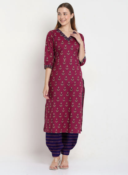 Purple Cotton Printed Unstitched Dress Material (2 Pc)