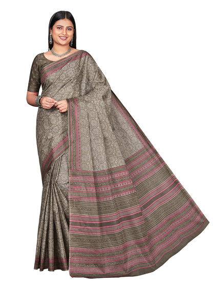 MANGALGIRI Brown Printed Pure Cotton Saree