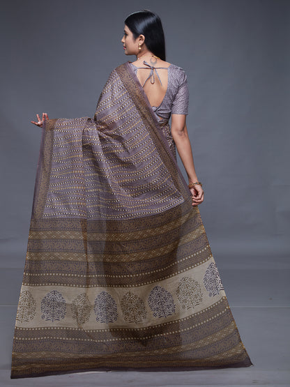 CHANDANI Grey Printed Pure Cotton Saree