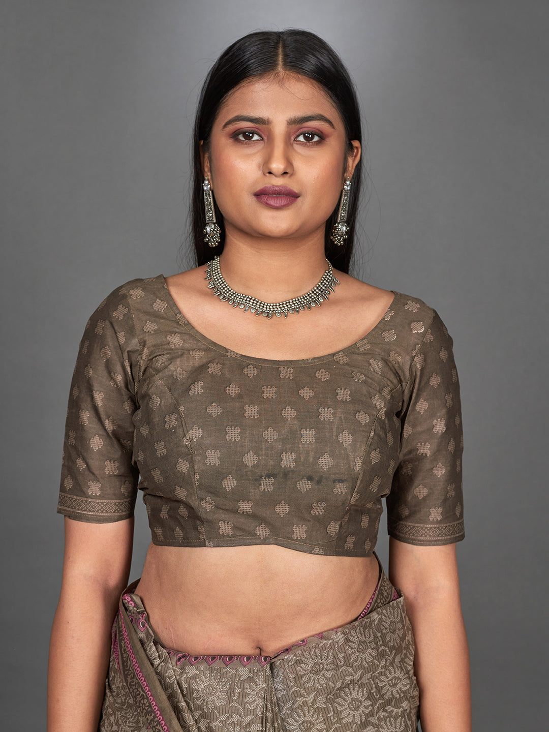 MANGALGIRI Brown Printed Pure Cotton Saree