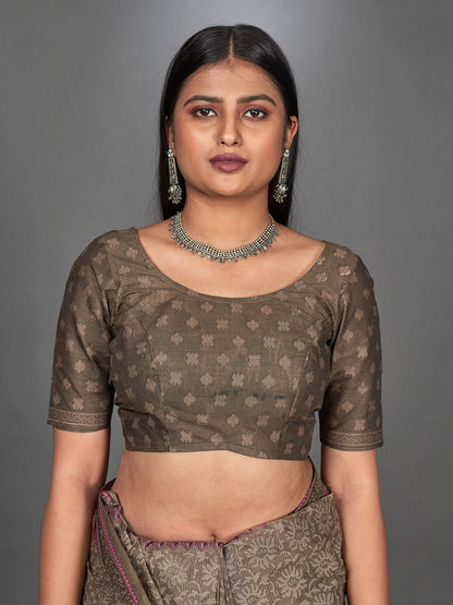 MANGALGIRI Brown Printed Pure Cotton Saree