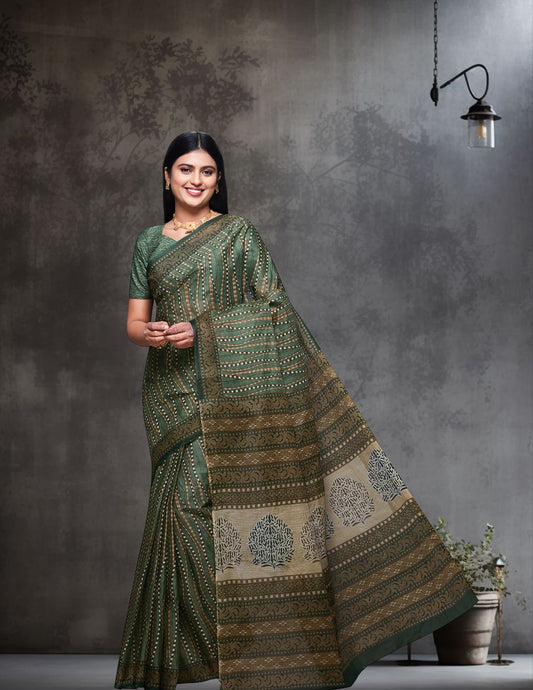 CHANDANI Green Printed Pure Cotton Saree