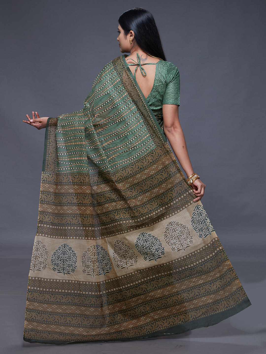 CHANDANI Green Printed Pure Cotton Saree