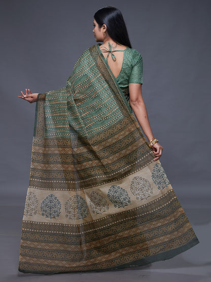 CHANDANI Green Printed Pure Cotton Saree