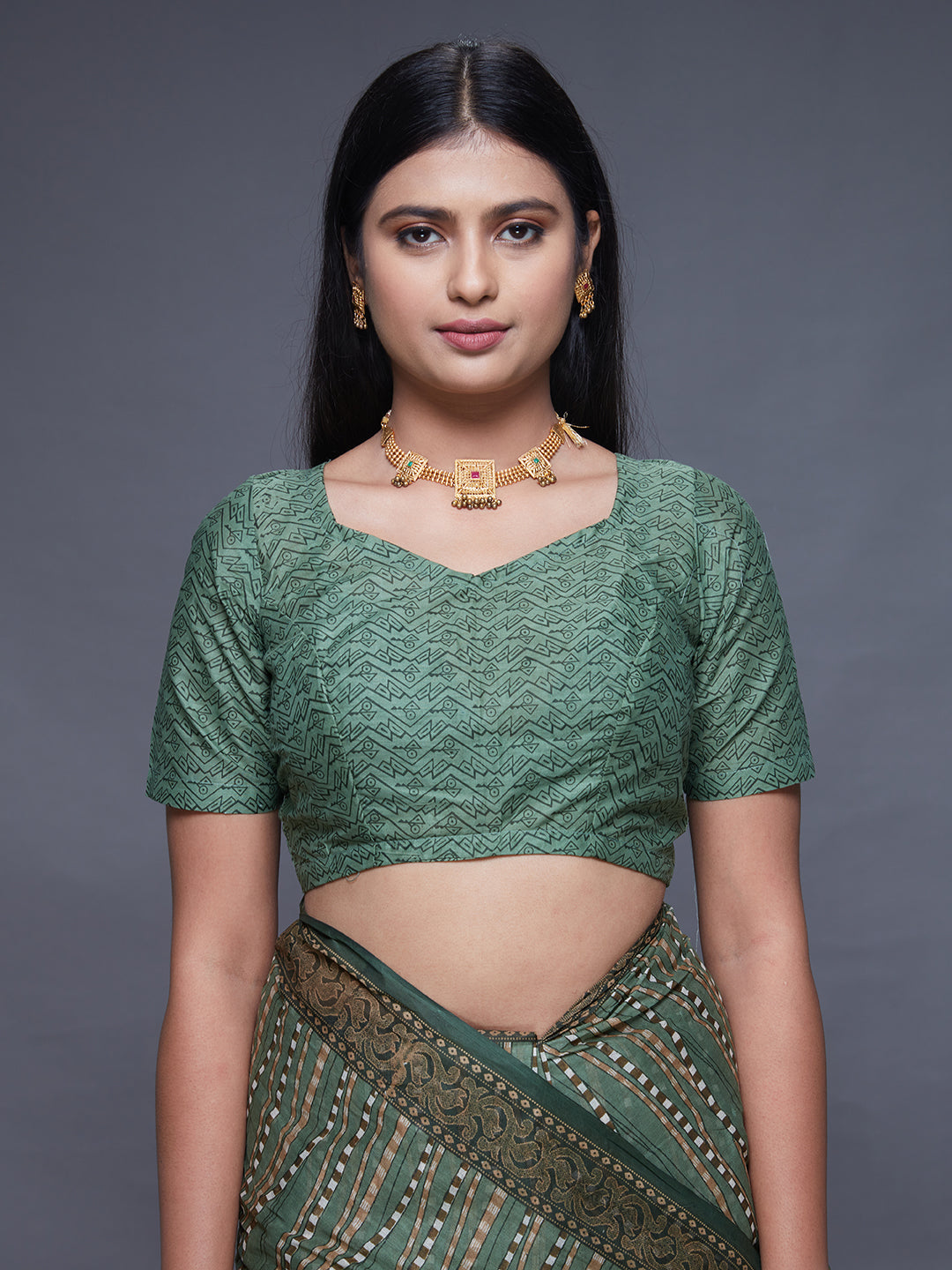 CHANDANI Green Printed Pure Cotton Saree
