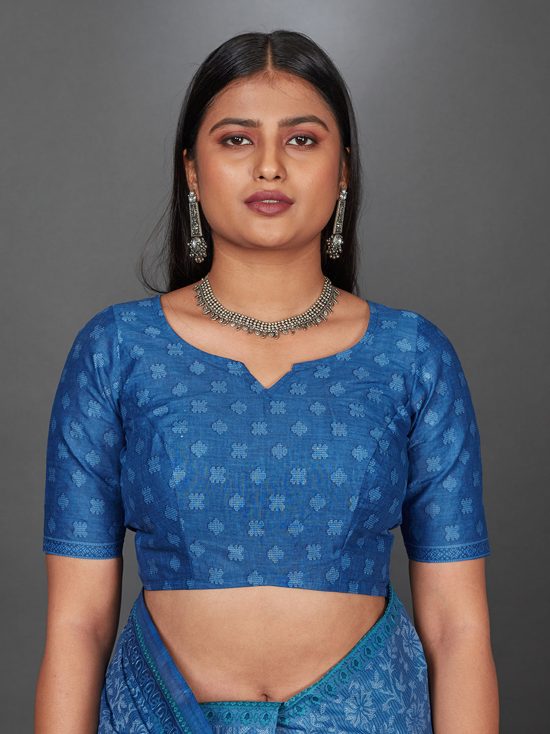 MANGALGIRI Blue Printed Pure Cotton Saree