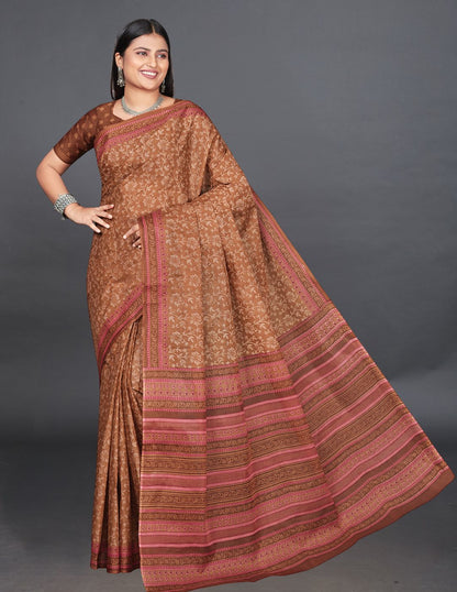 MANGALGIRI Rust Printed Pure Cotton Saree