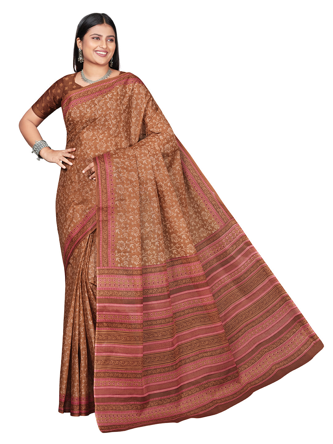 MANGALGIRI Rust Printed Pure Cotton Saree