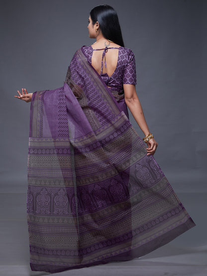 CHANDANI Purple Printed Pure Cotton Saree