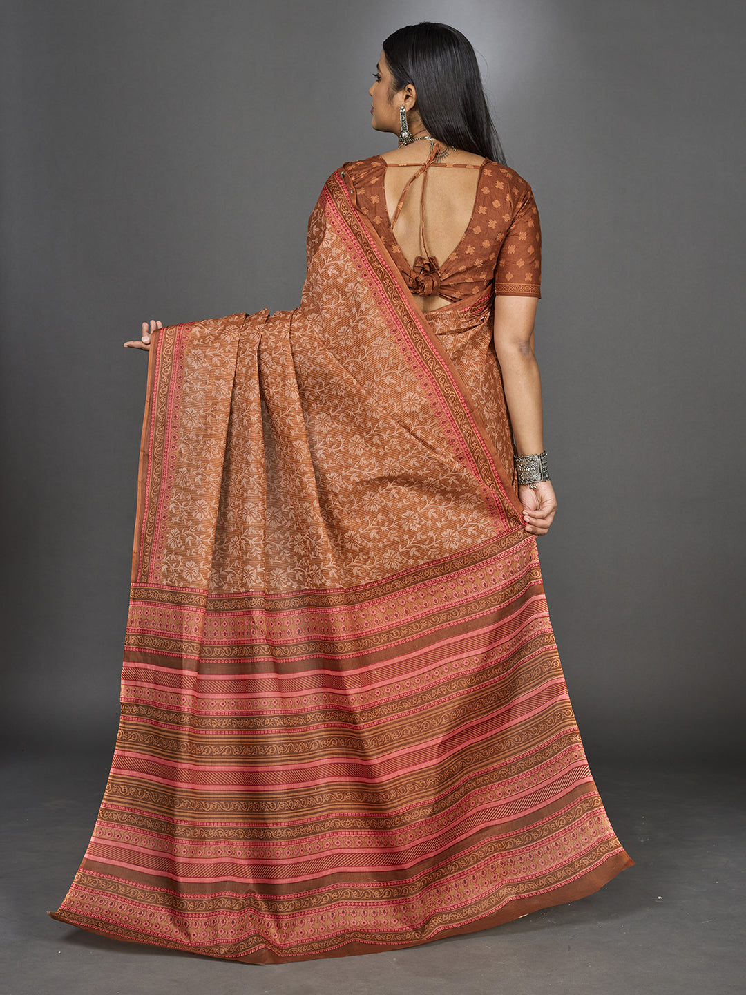 MANGALGIRI Rust Printed Pure Cotton Saree