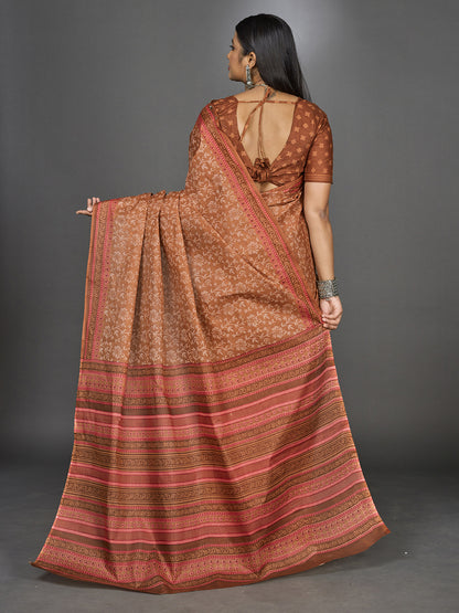 MANGALGIRI Rust Printed Pure Cotton Saree