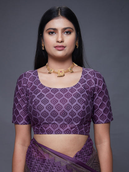 CHANDANI Purple Printed Pure Cotton Saree