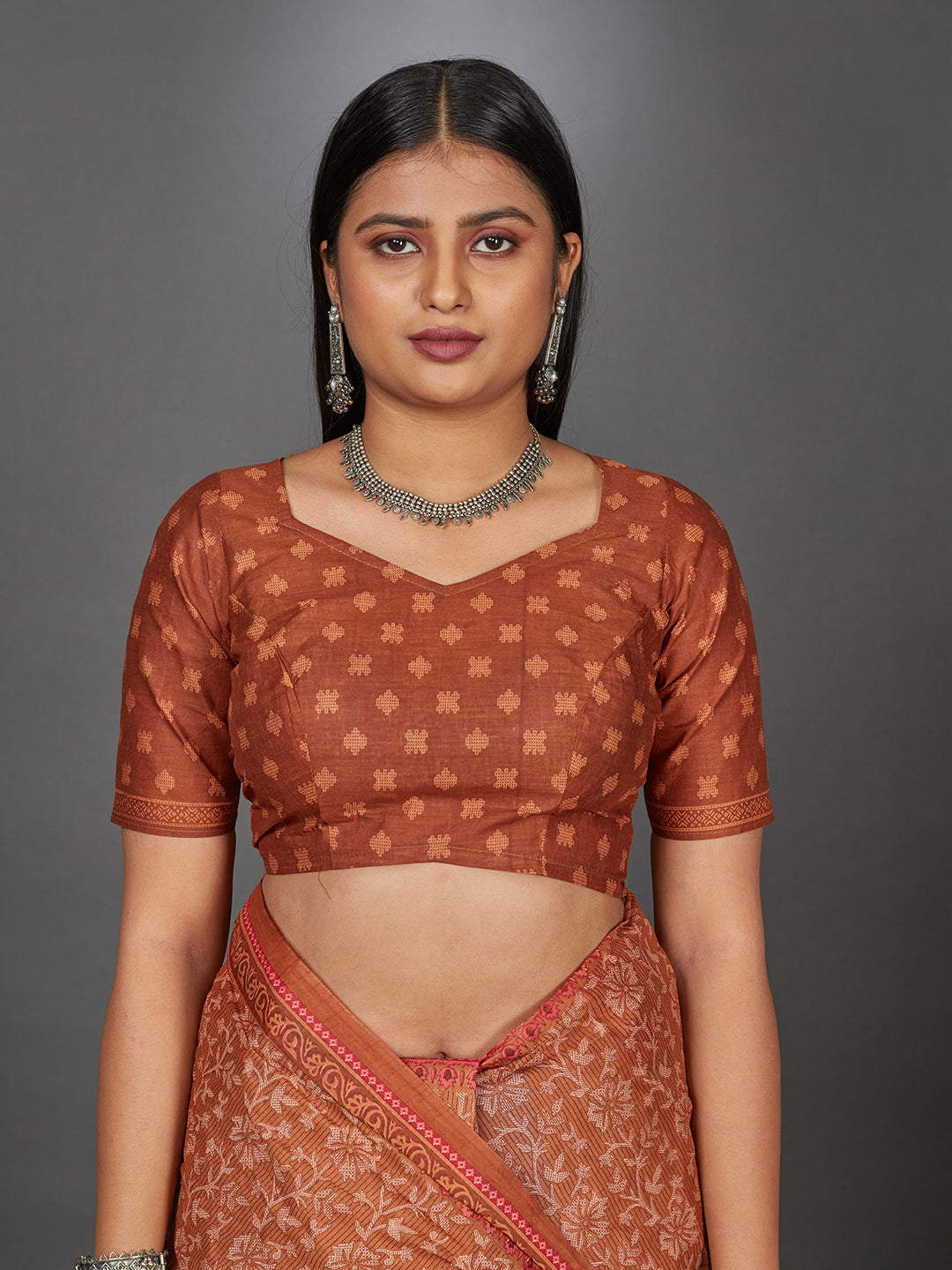 MANGALGIRI Rust Printed Pure Cotton Saree