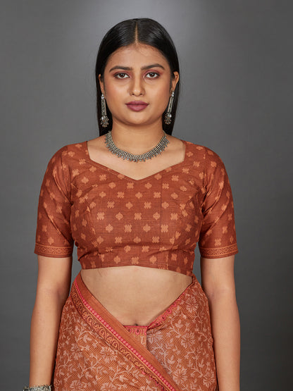 MANGALGIRI Rust Printed Pure Cotton Saree