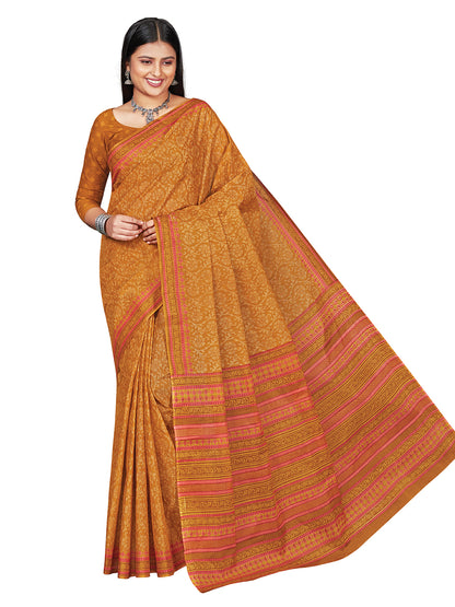 MANGALGIRI Mustard Printed Pure Cotton Saree
