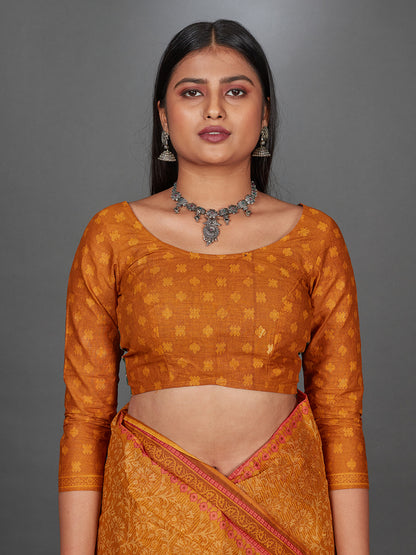 MANGALGIRI Mustard Printed Pure Cotton Saree