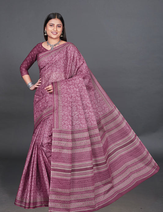 MANGALGIRI Pink Printed Pure Cotton Saree