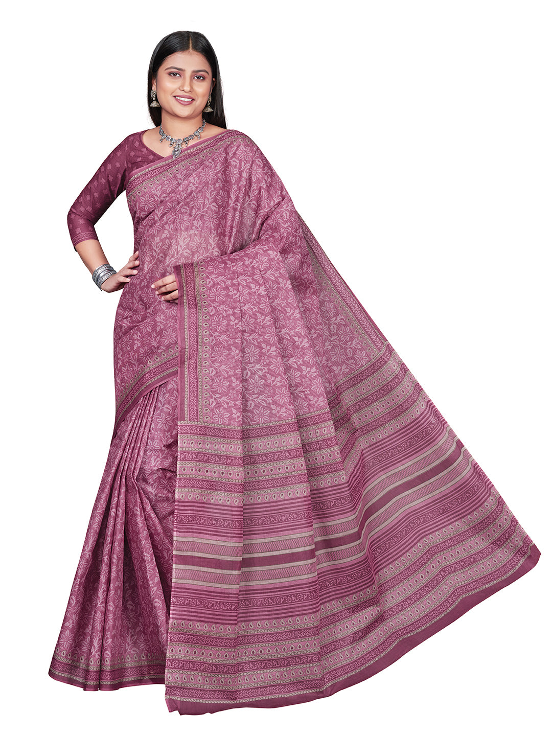 MANGALGIRI Pink Printed Pure Cotton Saree