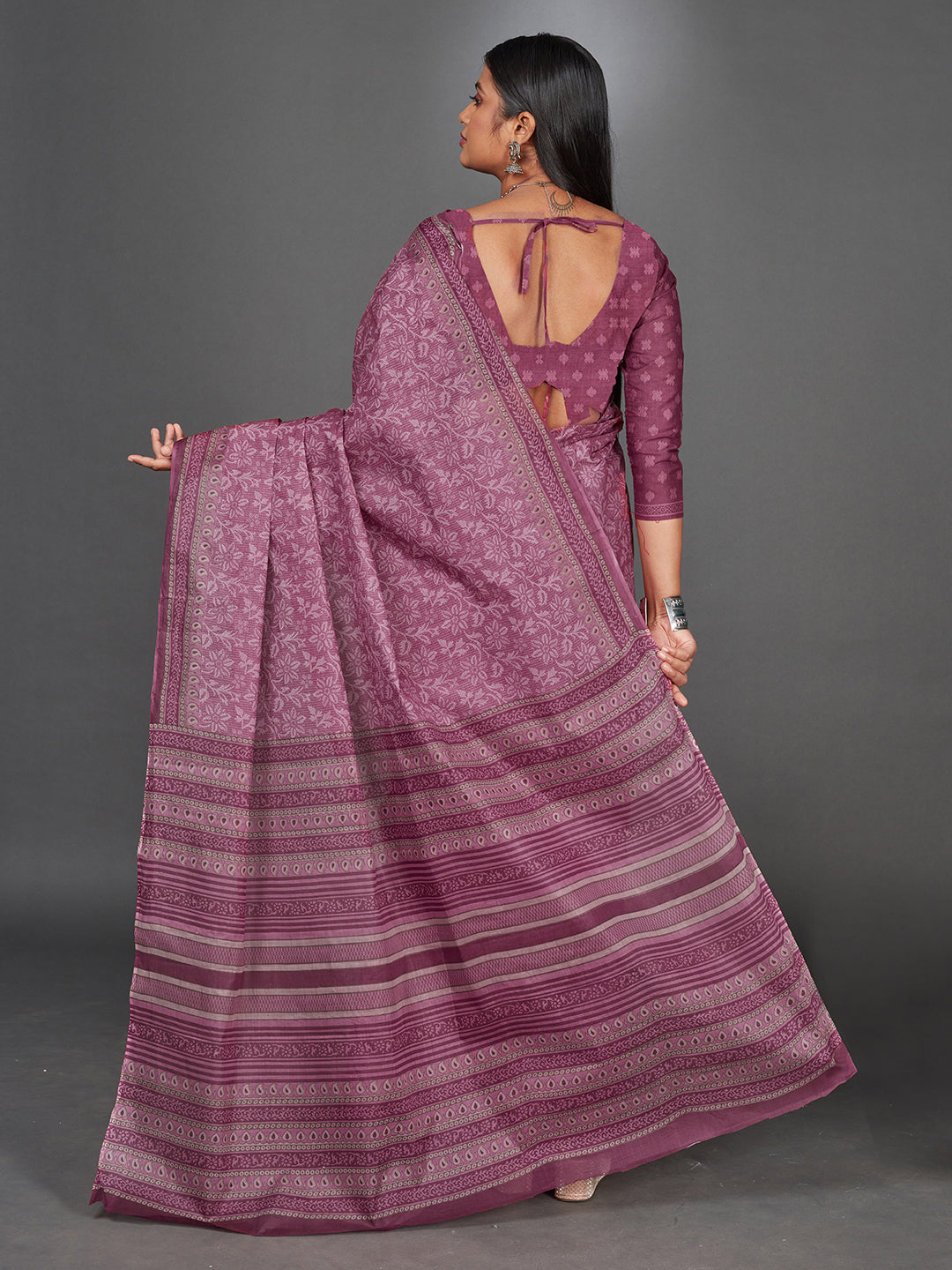 MANGALGIRI Pink Printed Pure Cotton Saree