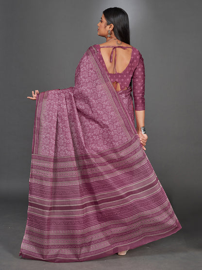 MANGALGIRI Pink Printed Pure Cotton Saree