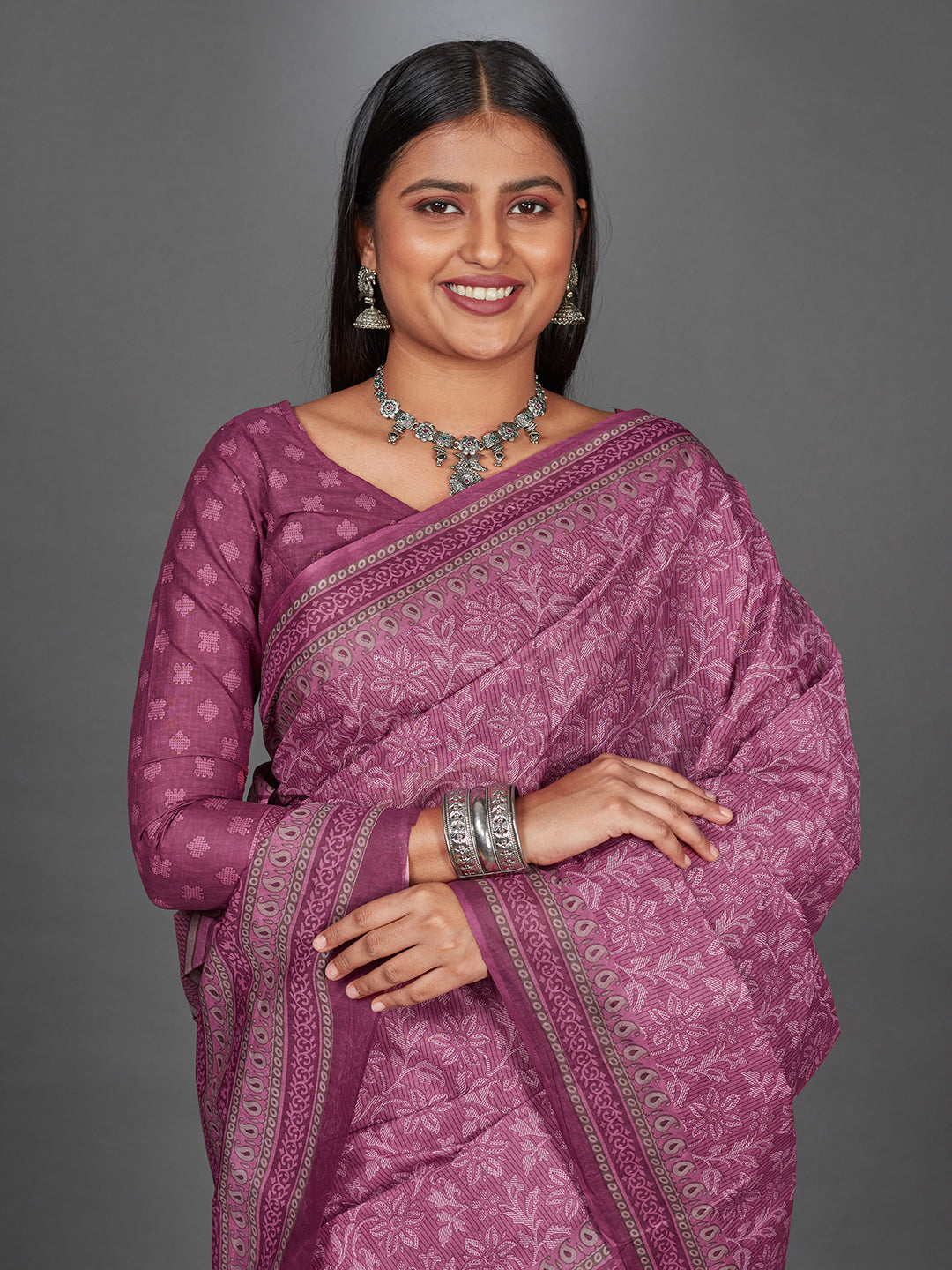 MANGALGIRI Pink Printed Pure Cotton Saree