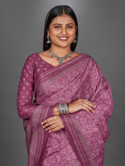 MANGALGIRI Pink Printed Pure Cotton Saree
