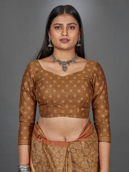 MANGALGIRI Brown Printed Pure Cotton Saree
