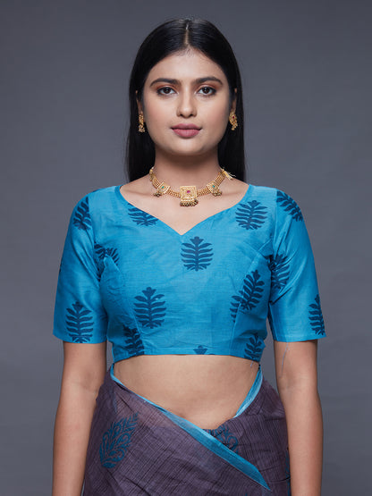 CHANDANI Grey & Blue Printed Pure Cotton Saree