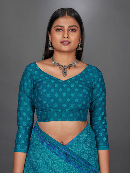 MANGALGIRI Teal Printed Pure Cotton Saree
