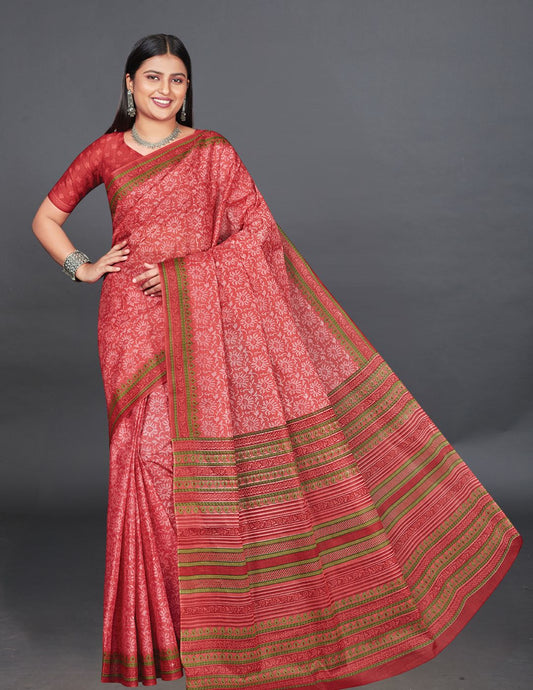 MANGALGIRI Red Printed Pure Cotton Saree