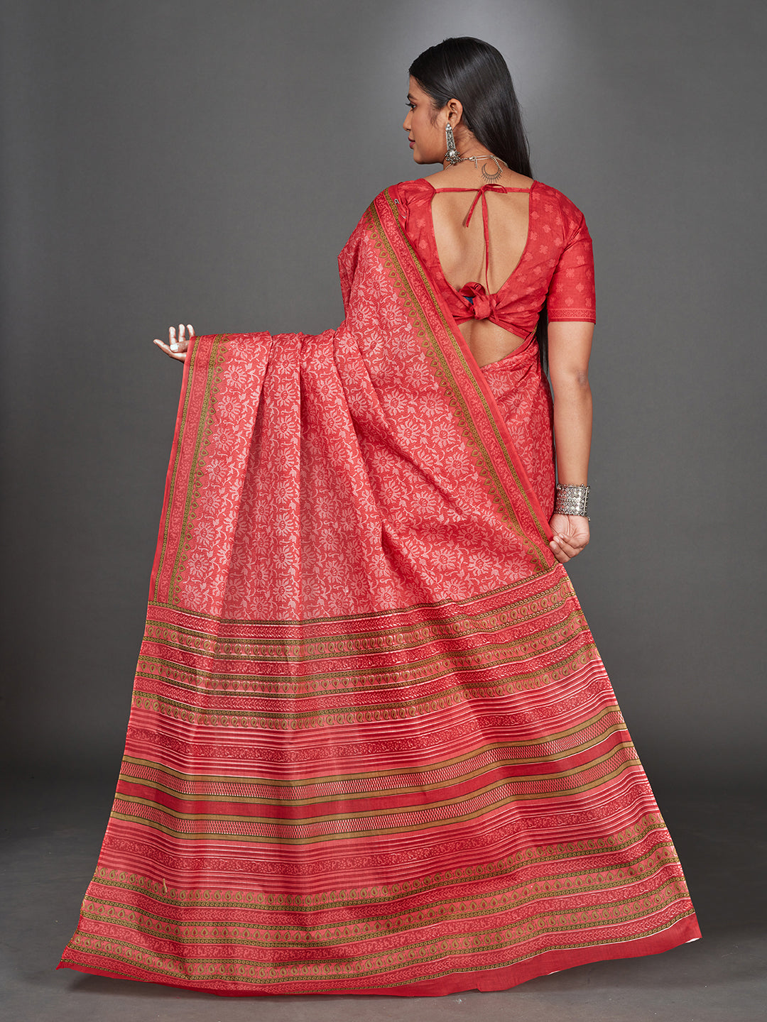 MANGALGIRI Red Printed Pure Cotton Saree