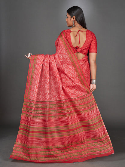 MANGALGIRI Red Printed Pure Cotton Saree
